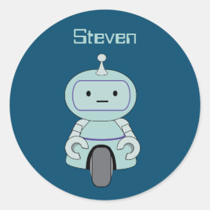 Personalised Retro Robot Illustration Classic Round Sticker