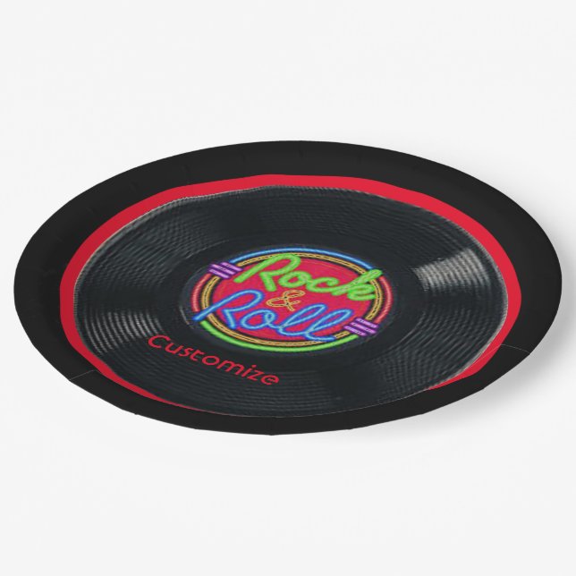 Personalised Retro Rock and Roll Vinyl Paper Plate (Angled)
