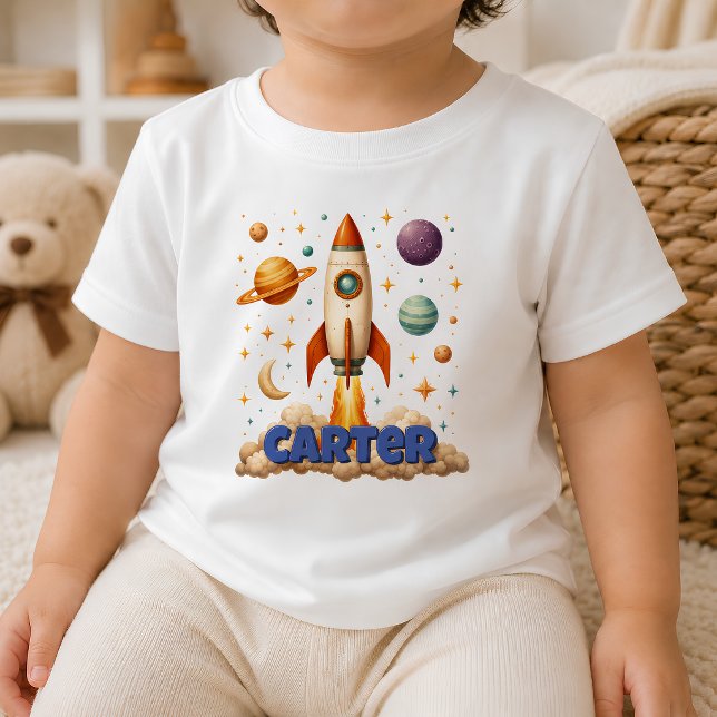 Personalised Retro Rocket Toddler T-Shirt (Personalized Retro Rocket Ship Toddler T-shirt)