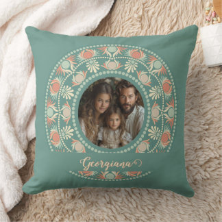 Personalised Retro Sage & Sand Mandala Photo Frame Cushion