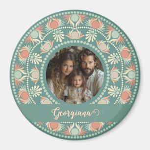 Personalised Retro Sage & Sand Mandala Photo Frame Magnet