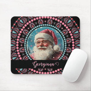 Personalised Retro Santa Pinkmas Floral Mandala Mouse Pad