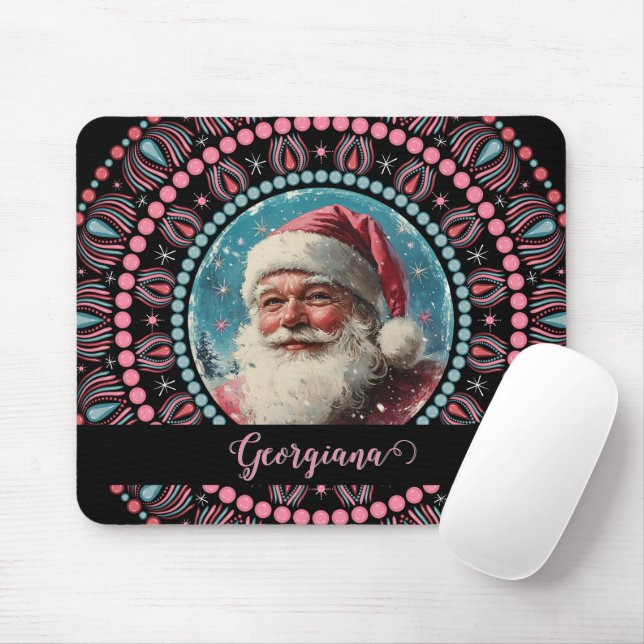 Personalised Retro Santa Pinkmas Floral Mandala Mouse Pad (With Mouse)