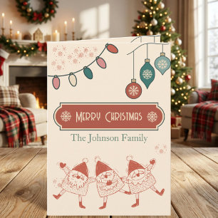 Personalised Retro Santa String Lights Christmas Holiday Card