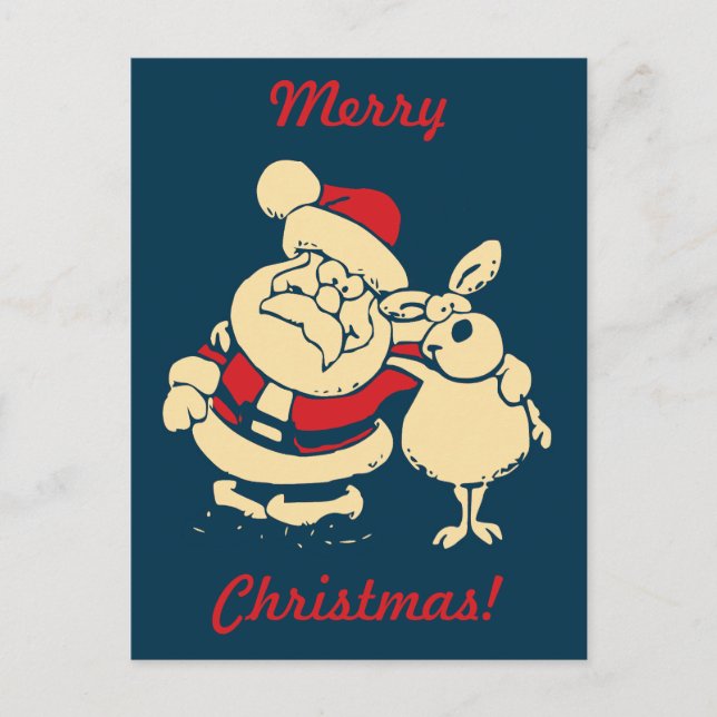 Personalised Retro Santa with Message Holiday Postcard (Front)