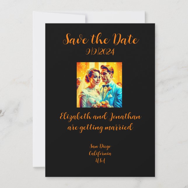 Personalised Retro Save the Date Wedding Card (Front)