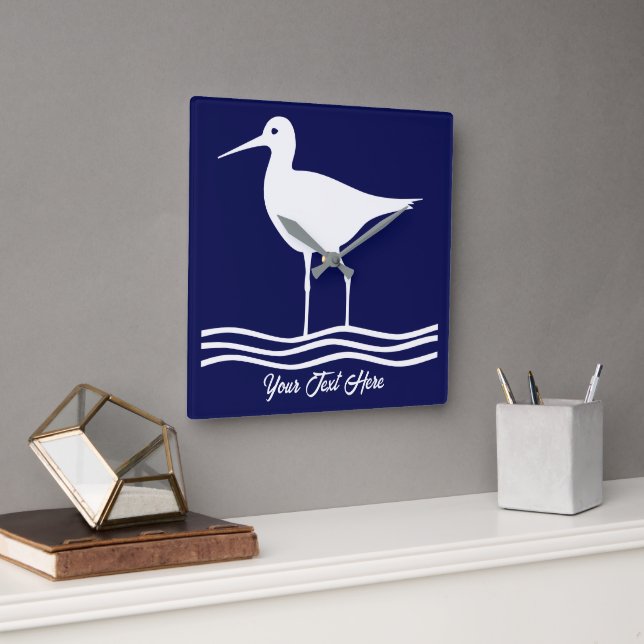 Personalised Retro Sea Bird Blue Square Wall Clock (Office)
