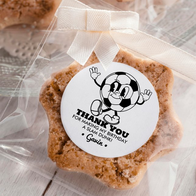 Personalised Retro Soccer Birthday Party Thank You Classic Round Sticker (Creator Uploaded)