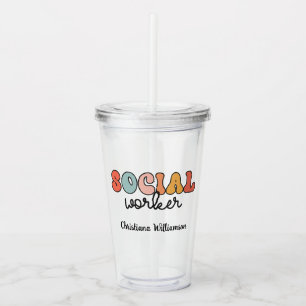 Personalised Retro Social Worker Acrylic Tumbler