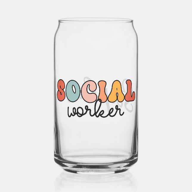 Personalised Retro Social Worker Can Glass (Front)