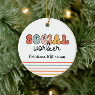 Personalised Retro Social Worker Ceramic Ornament