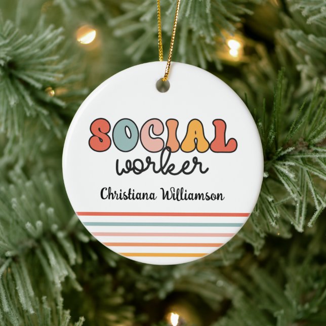 Personalised Retro Social Worker Ceramic Ornament (Tree)