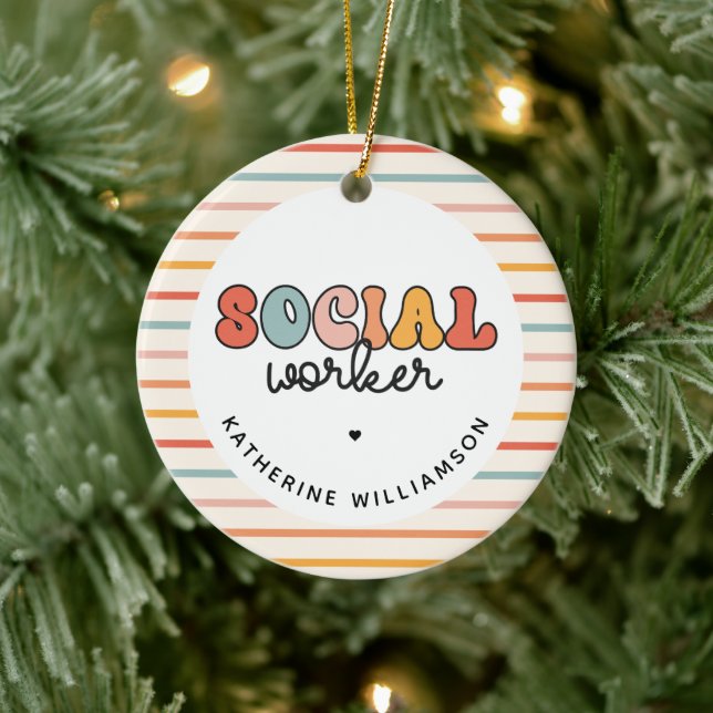 Personalised Retro Social Worker Ceramic Ornament (Tree)