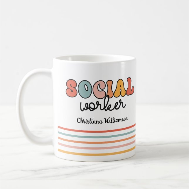 Personalised Retro Social Worker Coffee Mug (Left)