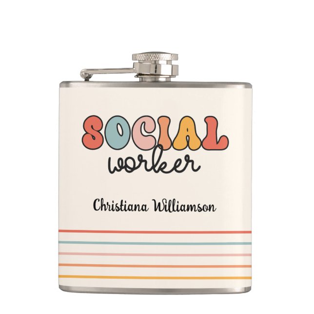 Personalised Retro Social Worker Hip Flask (Front)
