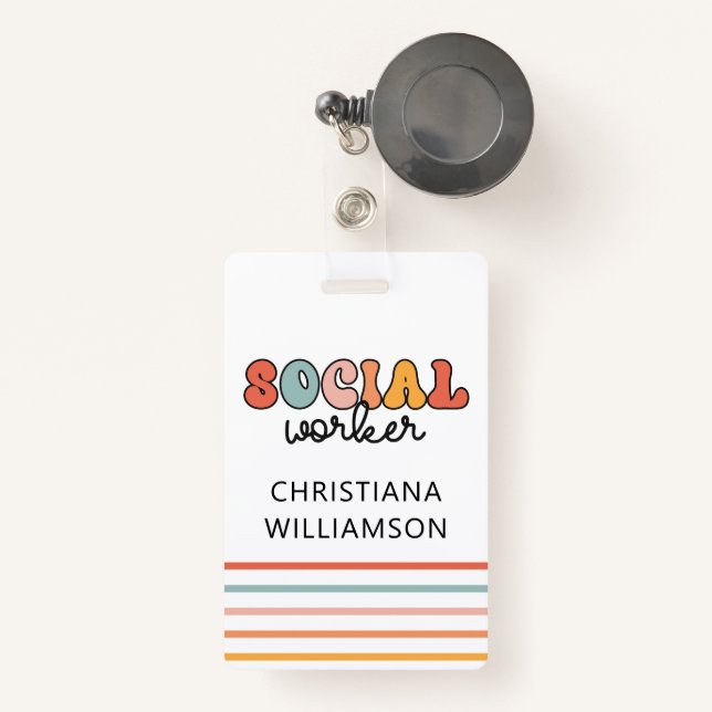 Personalised Retro Social Worker ID Badge (Front with Retractable)