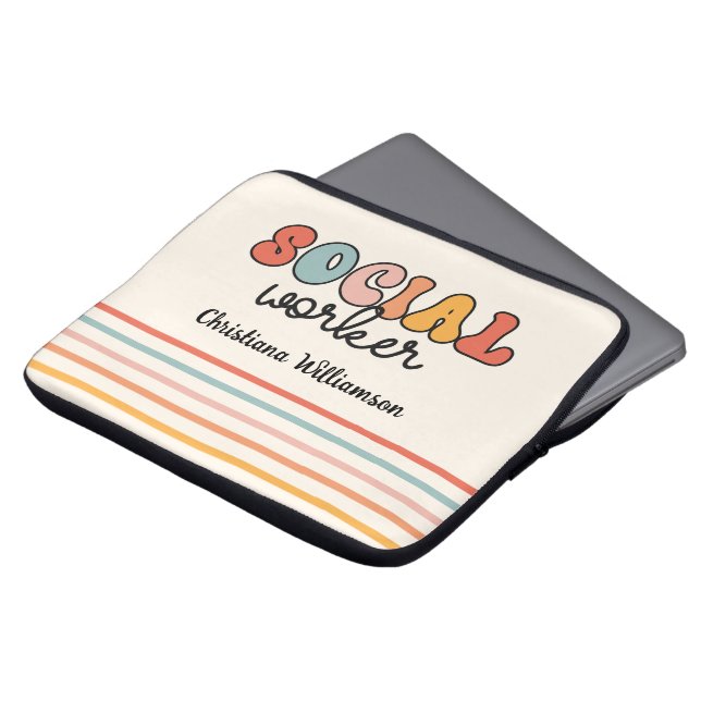 Personalised Retro Social Worker Laptop Sleeve (Front Top)