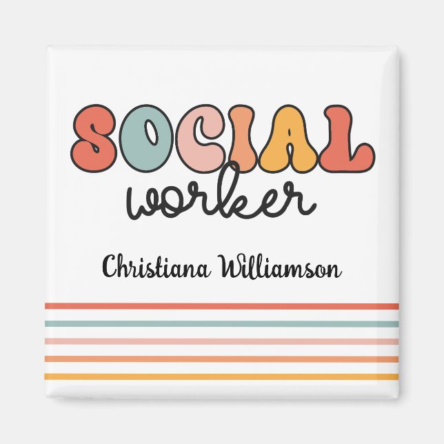 Personalised Retro Social Worker Magnet (Front)