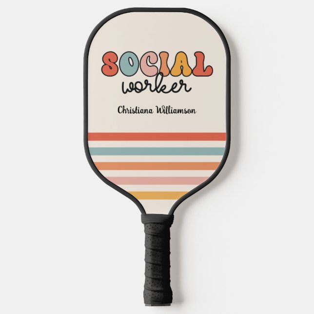 Personalised Retro Social Worker Pickleball Paddle (Front)