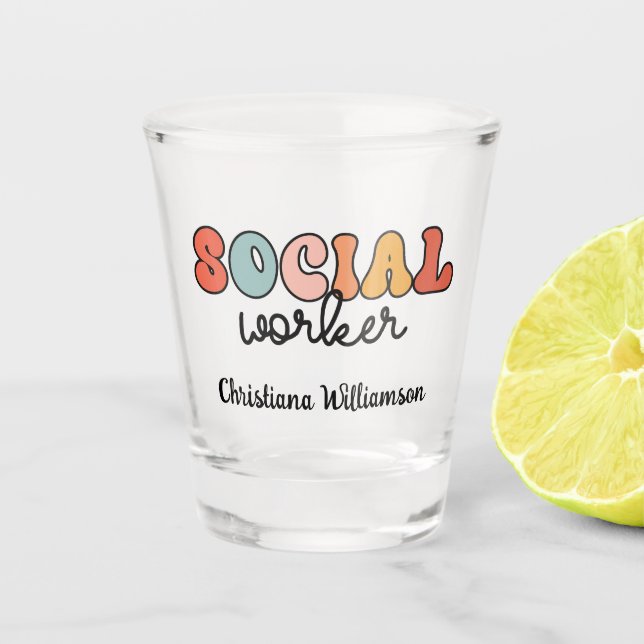 Personalised Retro Social Worker Shot Glass (Front)