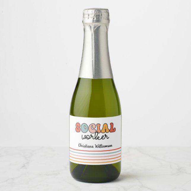 Personalised Retro Social Worker Sparkling Wine Label (Front)