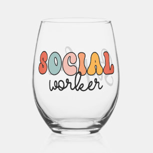 Personalised Retro Social Worker Stemless Wine Glass