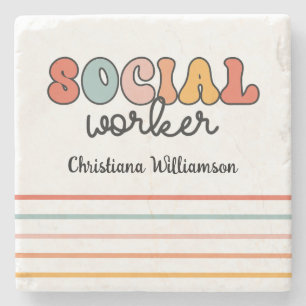 Personalised Retro Social Worker Stone Coaster