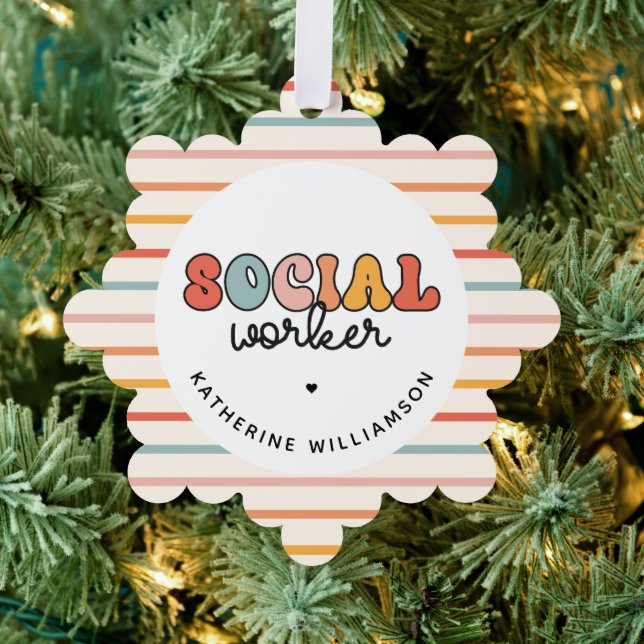 Personalised Retro Social Worker Tree Decoration Card (Insitu (Tree))