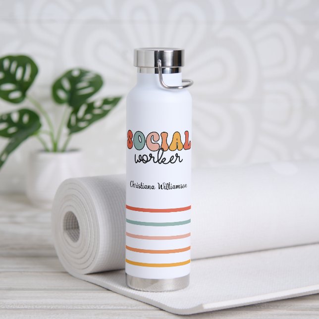 Personalised Retro Social Worker Water Bottle (Yoga)