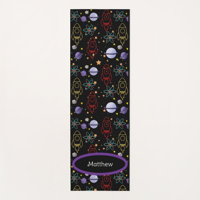 Personalised Retro Space Exercise Yoga Mat (Front)