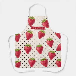 Personalised Retro Strawberry Polka Dot Vintage Apron
