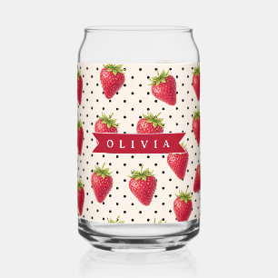 Personalised Retro Strawberry Polka Dot Vintage Can Glass