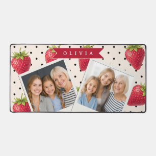 Personalised Retro Strawberry Polka Dot Vintage Desk Mat