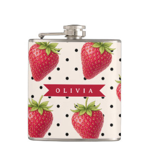Personalised Retro Strawberry Polka Dot Vintage Hip Flask