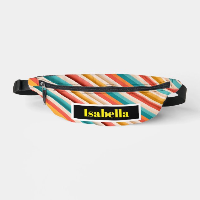 Personalised Retro Striped Fanny Pack | Colourful (Front)
