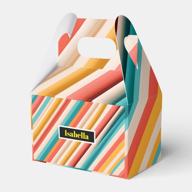 Personalised Retro Striped Favour Box | Colourful  (Front Side)