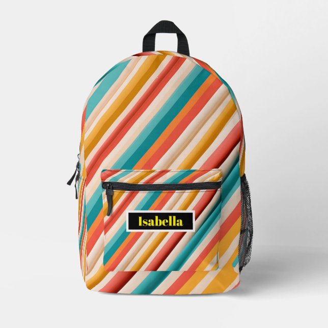 Personalised Retro Striped Geometric Backpack (Front)