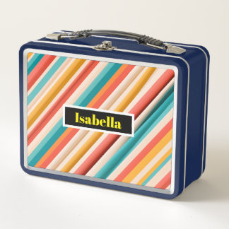 Personalised Retro Striped Metal Lunch Box 