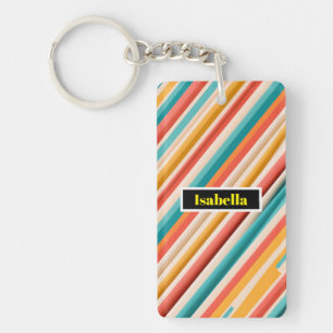 Personalised Retro Striped Pattern Key Ring