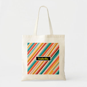 Personalised Retro Striped Pattern Tote Colourfu Bag