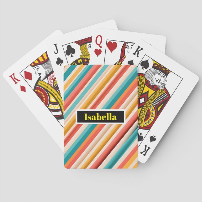 Personalised Retro Striped Poker Cards | Colourful (Back)