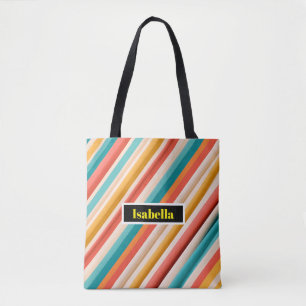Personalised Retro Striped Shoulder Tote Bag
