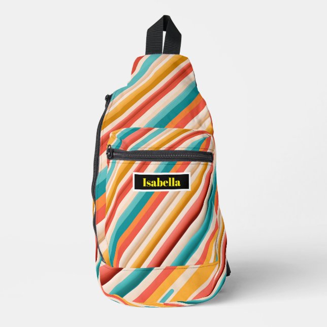 Personalised Retro Striped Sling Bag | Colourful  (Front)