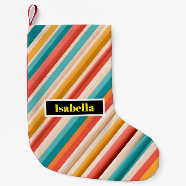 Personalised Retro Striped Small Christmas Stocking (Front)