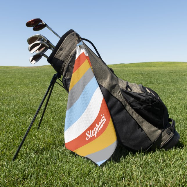 Personalised Retro Stripes Golf Towel (Green)