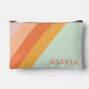 Personalised Retro Stripes Mint Peach Pastel Accessory Pouch