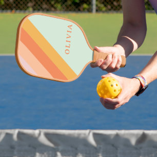 Personalised Retro Stripes Mint Peach Pastel Pickleball Paddle