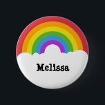 Personalised Retro Style Round Rainbow and Clouds 6 Cm Round Badge<br><div class="desc">Add your own name or a custom message to create your own unique pin or button. This round button features a simple retro style rainbow illustration in bright colours with white clouds below. Your name or other text appears in black lettering against the white clouds.</div>
