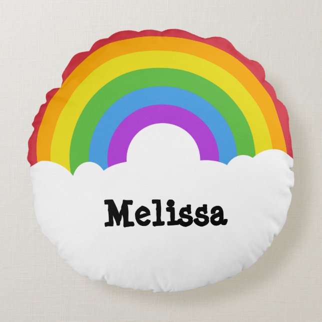 Personalised Retro Style Round Rainbow Cushion (Front)
