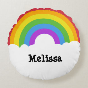 Personalised Retro Style Round Rainbow Round Cushion